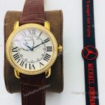 (EGF) Ronde De Cartier Watch 904L - Yellow Gold Diamond Bezel For Men 40mm